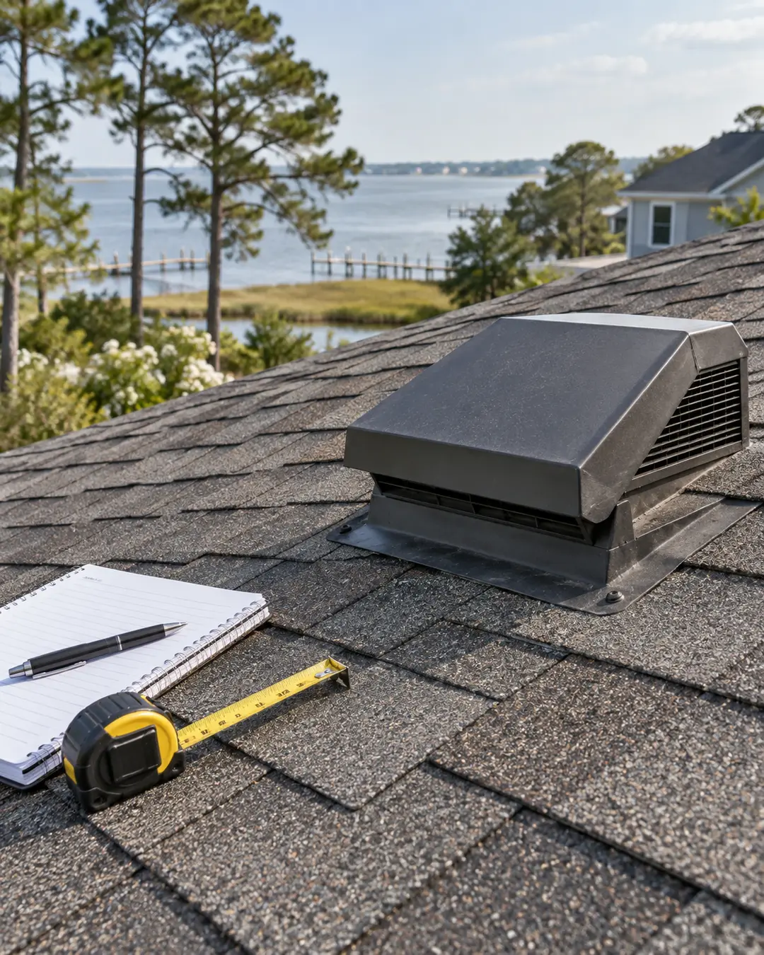 Detail of residential roof inspection materials and roof components