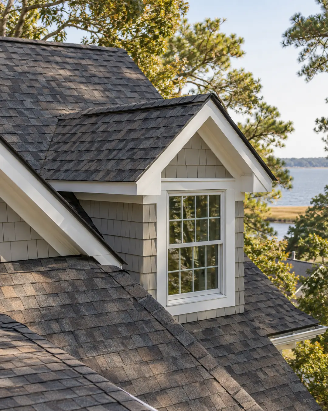 Detail of residential shingle roofing materials and roof components